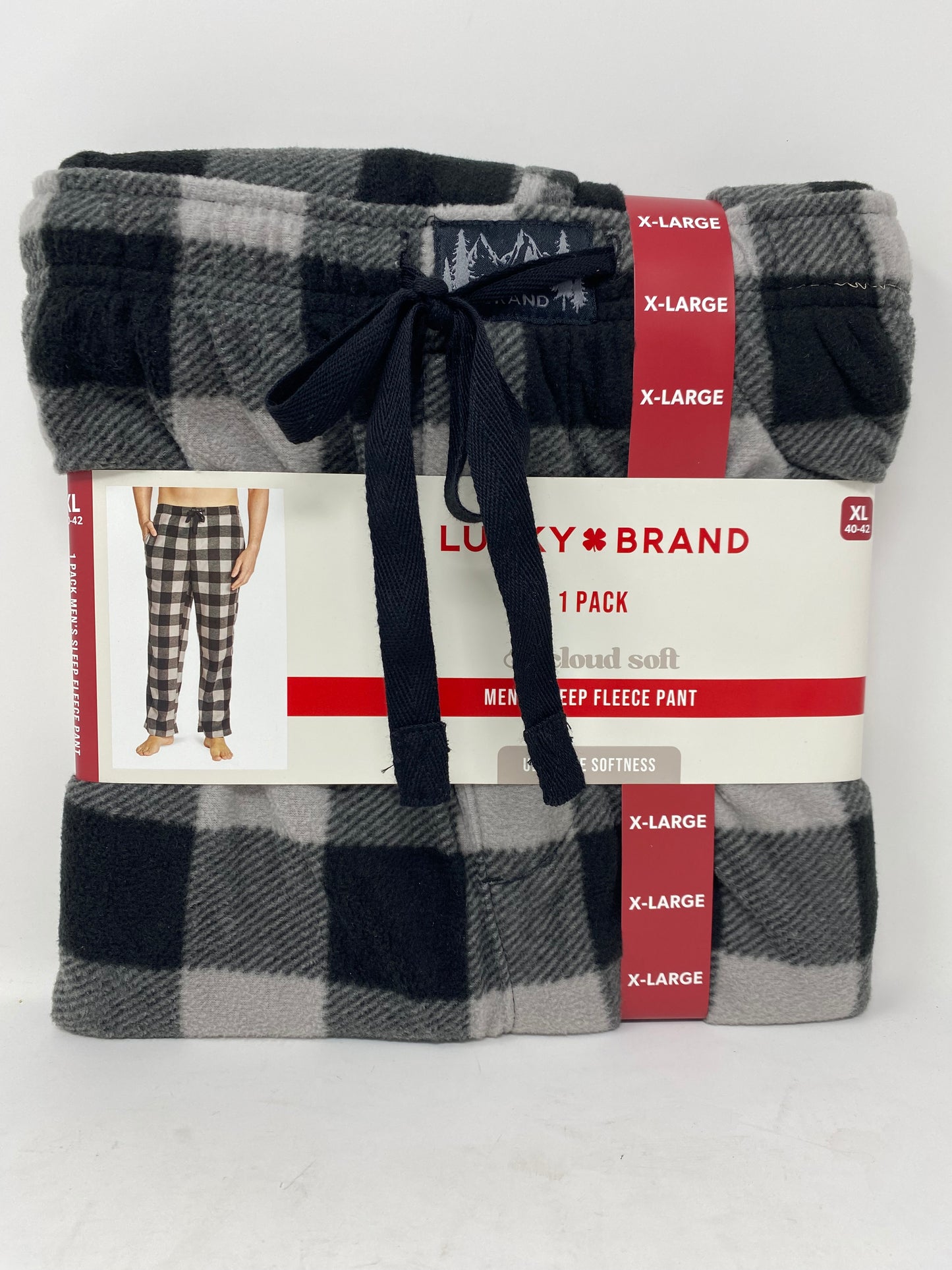 LUCKY BRAND Men's Christmas Jet Black Sleep Fleece Pant