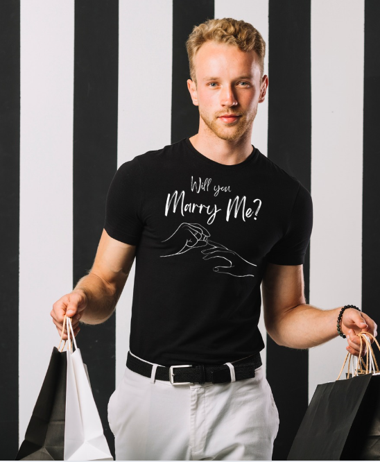 Men/Unisex "Will you Marry Me" Black Premium Short Sleeve Fun T-Shirt