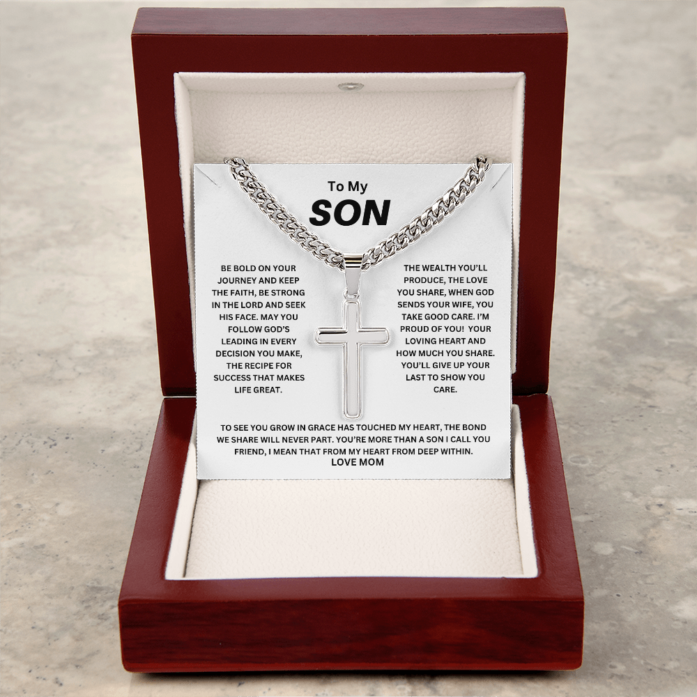 To My Son Be Bold Artisan Cross with Cuban Link Chain