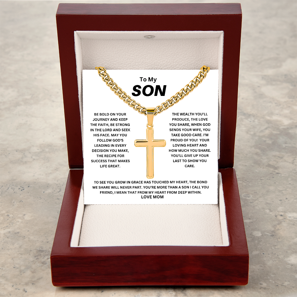 To My Son Be Bold Artisan Cross with Cuban Link Chain