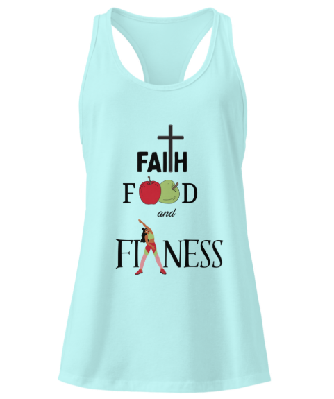 Women’s Faith, Food, and Fitness Fitted Racerback Tank Top