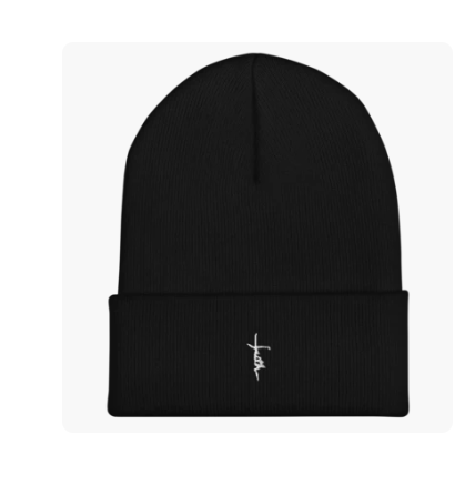 Men/Women Black FAITH Cuffed Beanie Hat