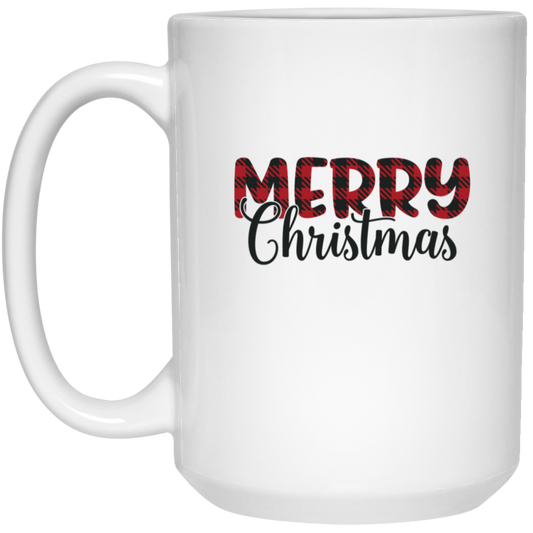 Black and Red Plaid Merry Christmas 15oz. Mug