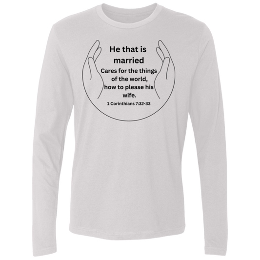 Next Level Men He that is married Black & White Long Sleeve Bible - Tees Faith Apparel