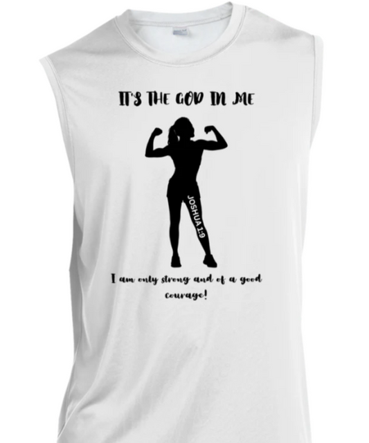 Women's "It's the God in me" Sleeveless Faith-Based Performance Tee