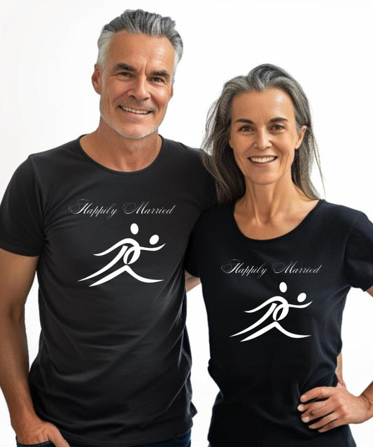 Men/Women Unisex "Happily Married "/ Black Premium Short Sleeve Fun T-Shirt