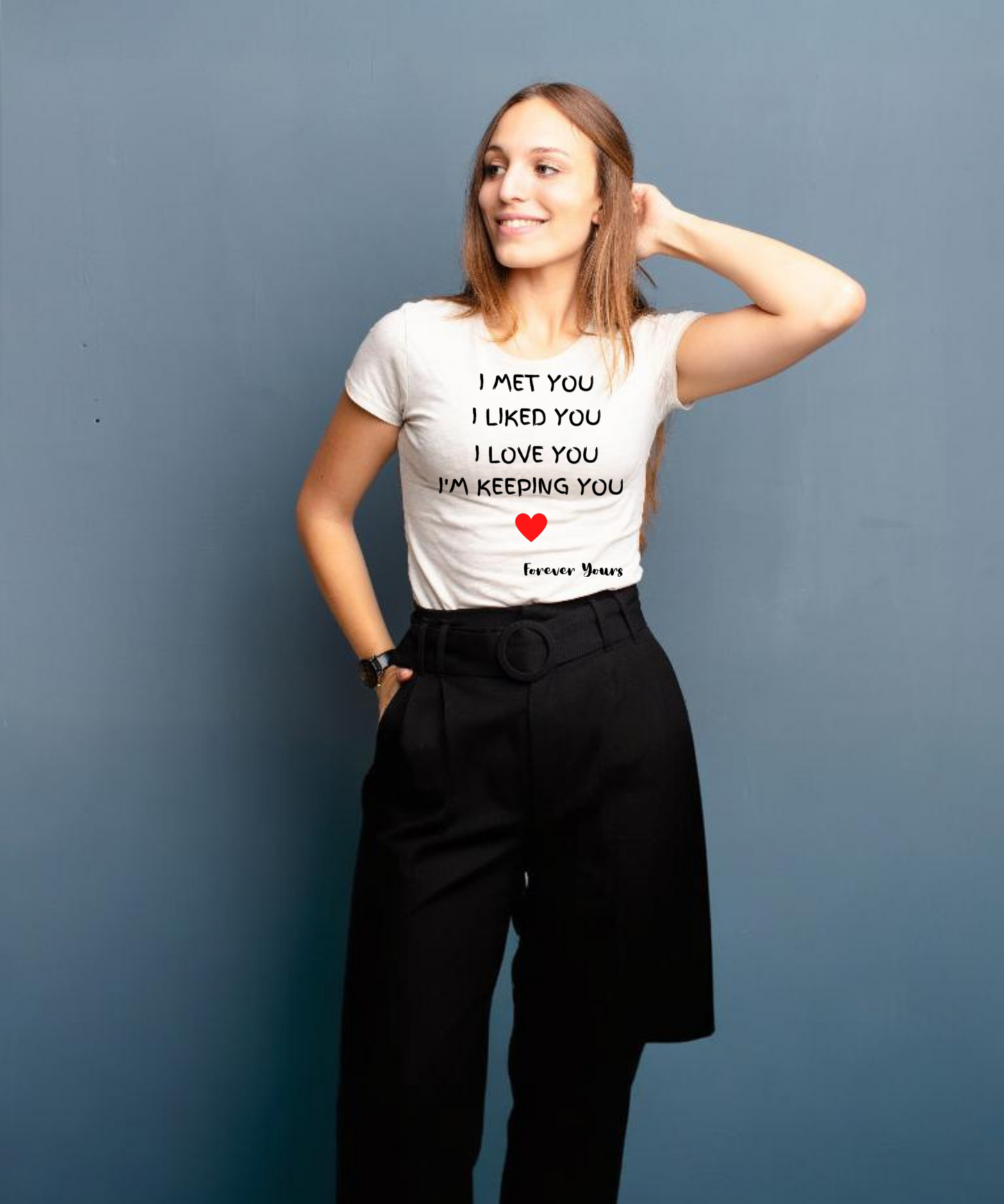 Men/Women Unisex "I Met You"/Multi colors Black Print Premium Short Sleeve Tee - Family