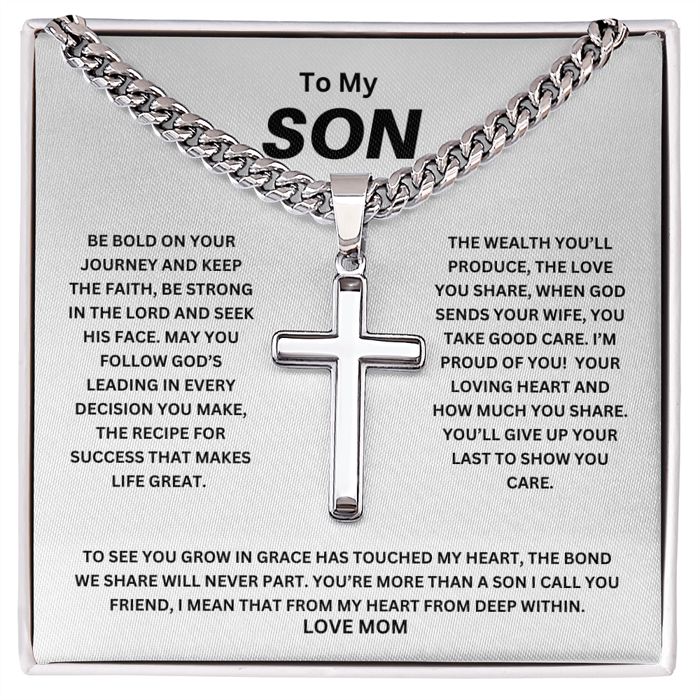To My Son Be Bold Artisan Cross with Cuban Link Chain
