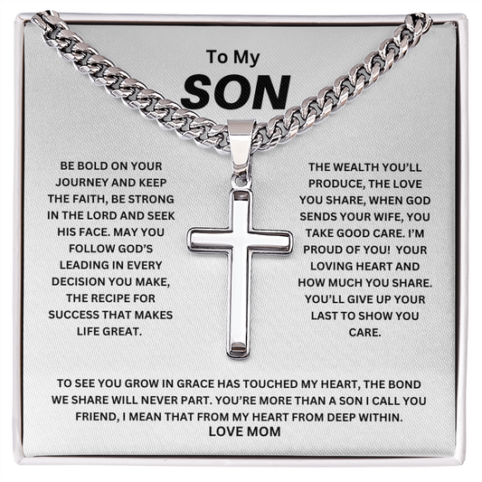 To My Son Be Bold Artisan Cross with Cuban Link Chain