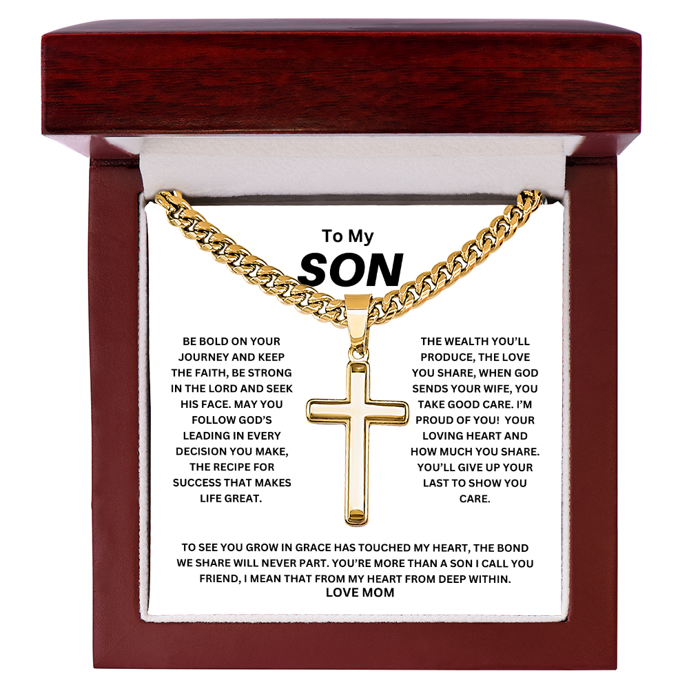 To My Son Be Bold Artisan Cross with Cuban Link Chain